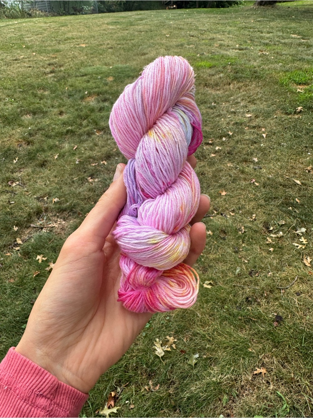 Hand-Dyed Pink Multicolor Sock Yarn Skein - Artisan Fiber Art, Cotton Bamboo